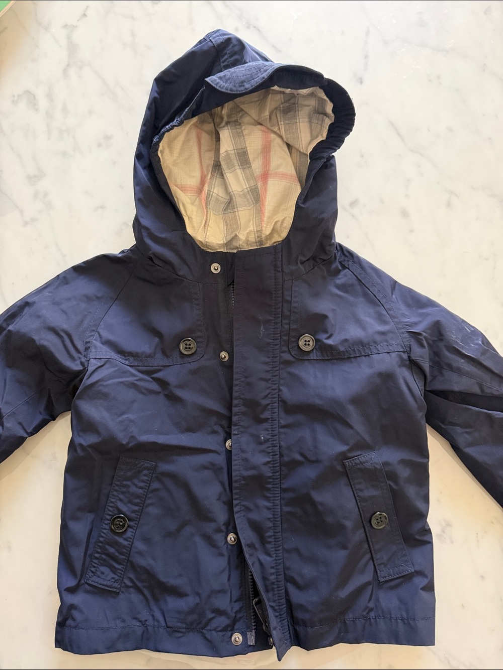 Burberry Kids Hooded Navy Rain Jacket
